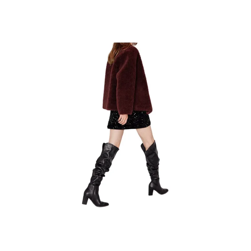 3COLOUR Velvet feel Coat Women's Burgundy-3
