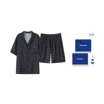 Floating Light Islands Pajama Set Men's Gift Box Set Black Blue