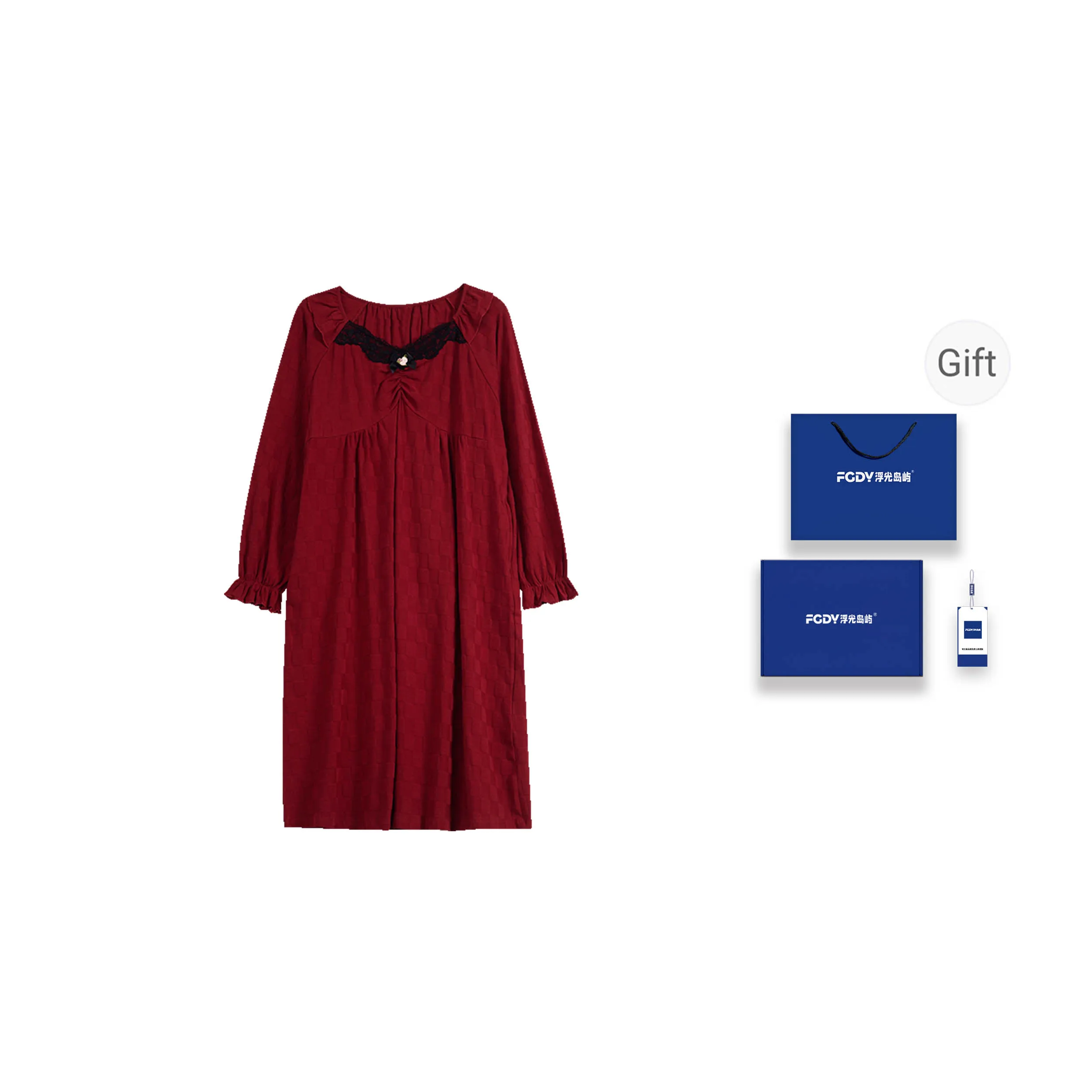 Floating Light Islands Nightgown Women's Gift Box Set Red