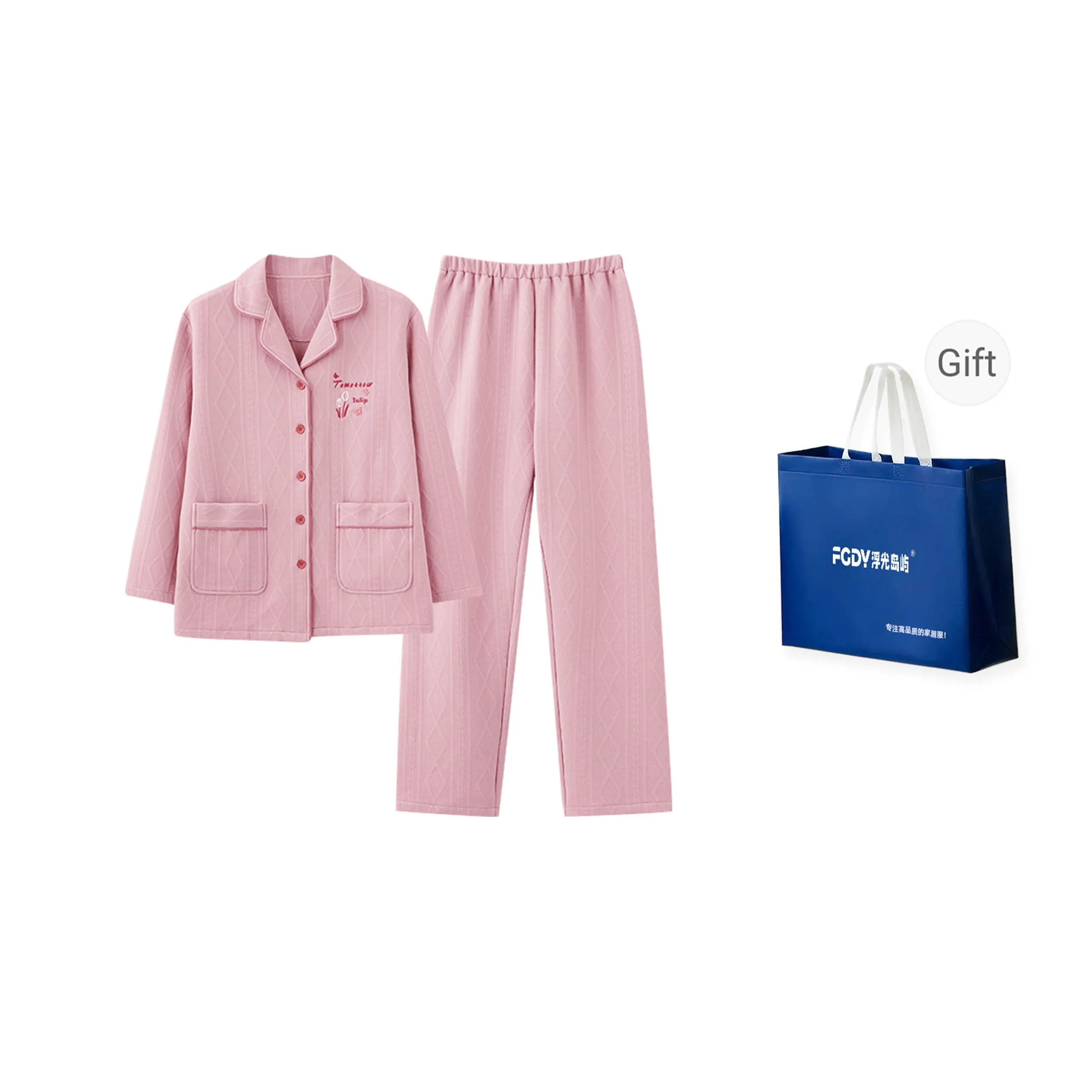 Floating Light Islands Pajama Set Women's Shopping Bag Pink