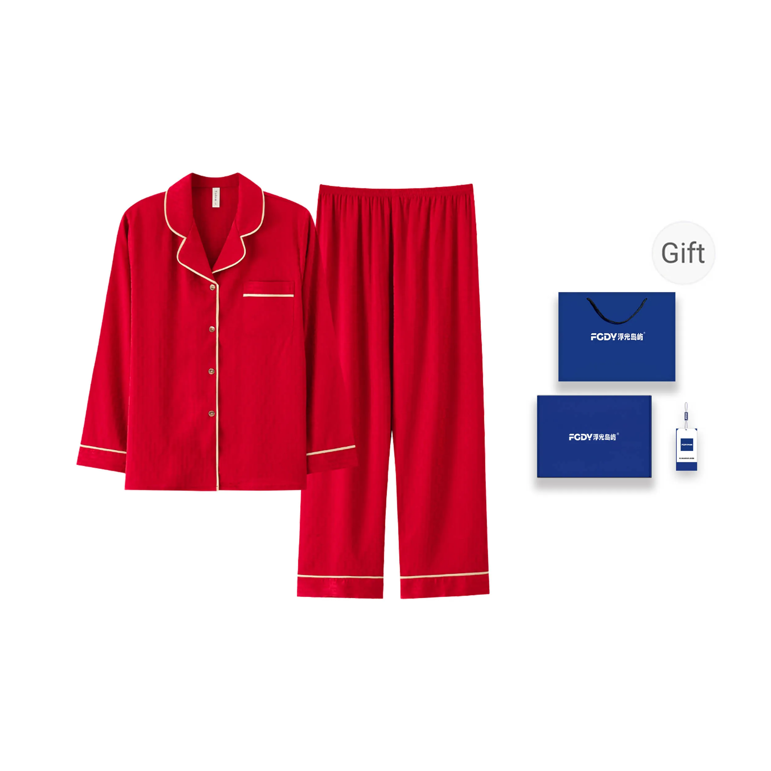 Floating Light Islands Pajama Set Women's Box Red