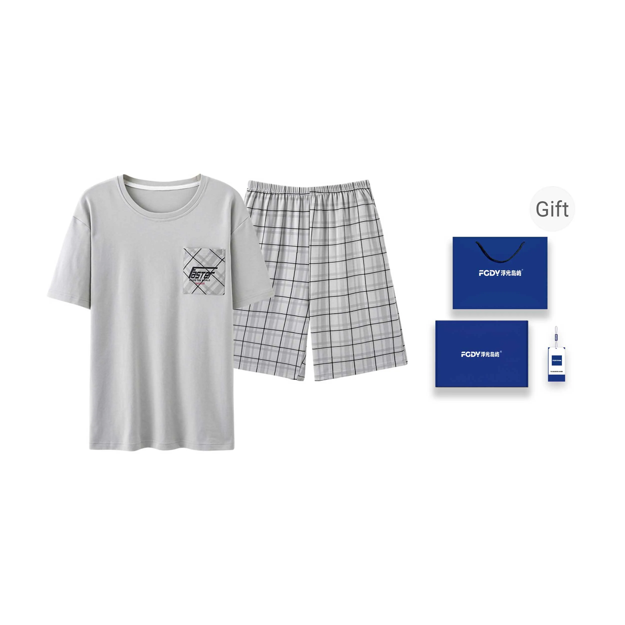 Floating Light Islands Pajama Set Men's Light Gray