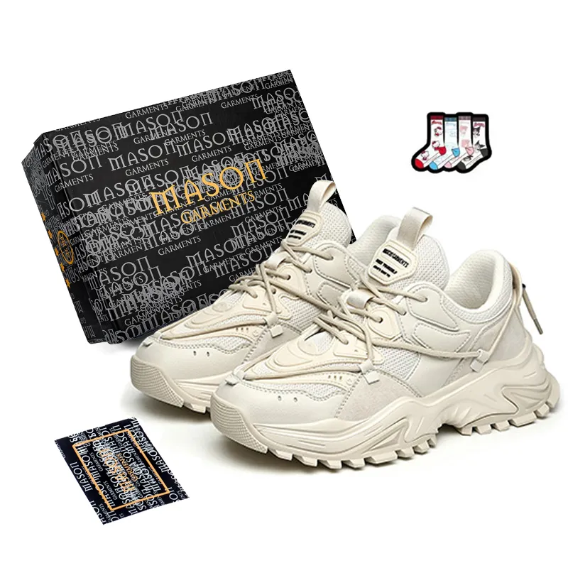 Masongarments Shark Tooth No. 2 Height Increasing Wear Resistant Low Top Chunky Sneakers Unisex Beige-6