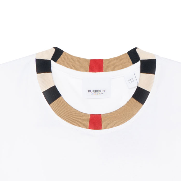 Burberry Icon Stripe Trim Cotton T shirt White POIZON