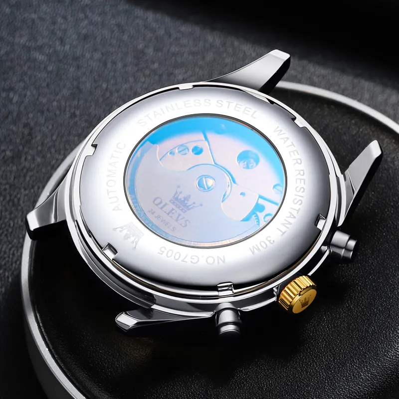 OLEVS Play The Cool Series Automatic Mechanical Movement Stainless Steel Watchband Watch Men's Watches White Dial-24
