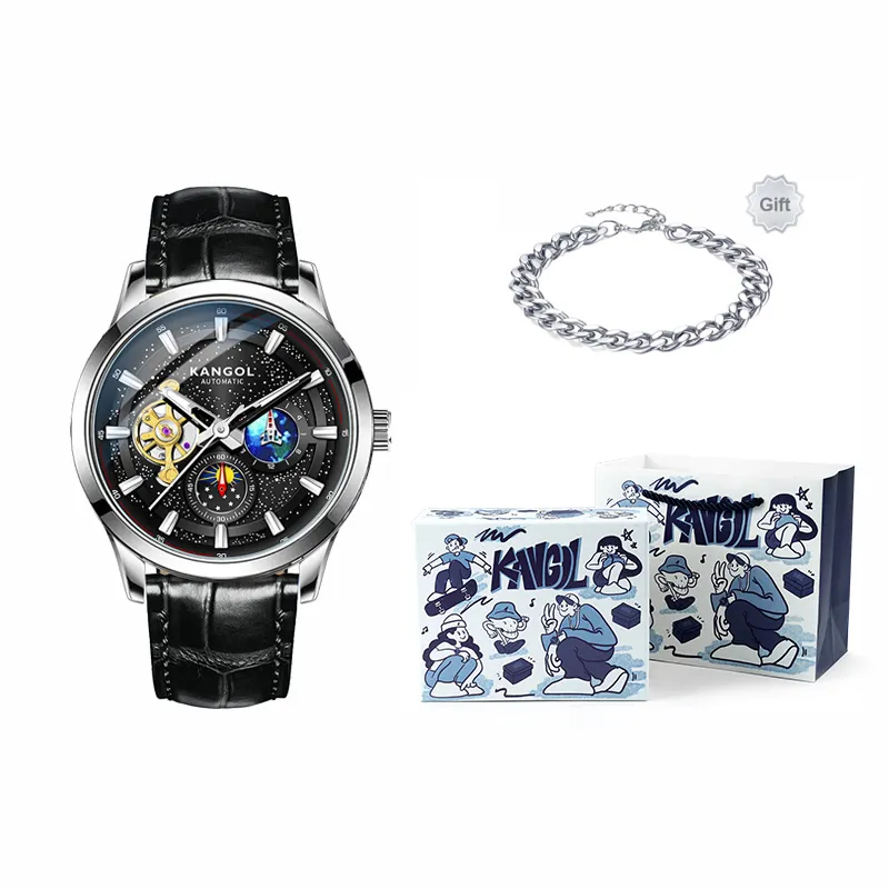 KANGOL Galaxy Xingji Automatic Mechanical Movement Watch Men's Watches Black Dial-6