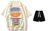 Apricot T-shirt with black shorts