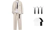 Set (off-white suit + off-white trousers) with tie + T-shirt