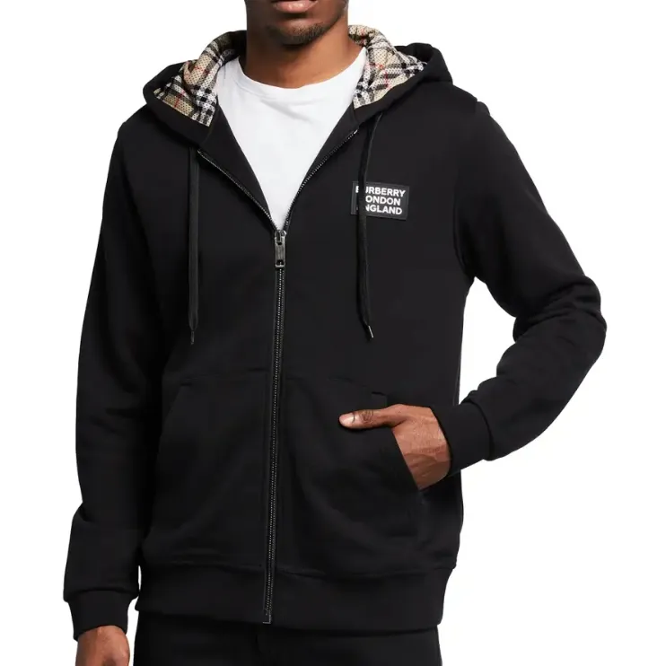 Burberry Letter Graphic Cotton Blend Zip Hoodie Black