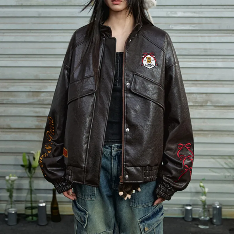 UNIFREE x BETTY BOOP Leather Jacket Women's Brown-3