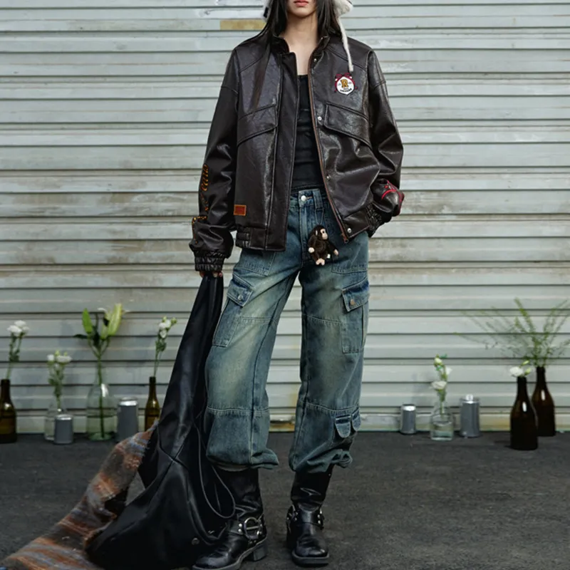UNIFREE x BETTY BOOP Leather Jacket Women's Brown-5