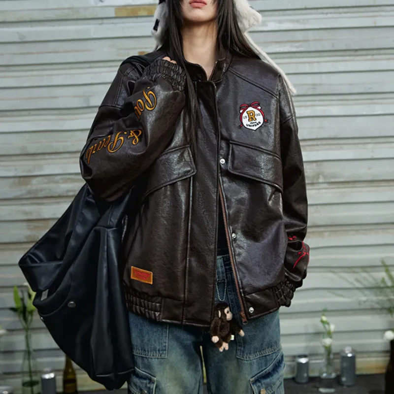 UNIFREE x BETTY BOOP Leather Jacket Women's Brown-7