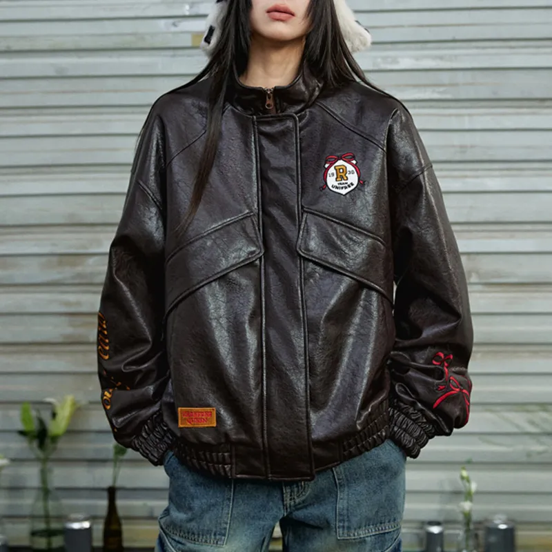 UNIFREE x BETTY BOOP Leather Jacket Women's Brown-6
