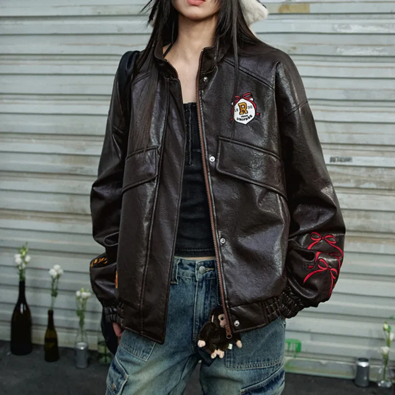UNIFREE x BETTY BOOP Leather Jacket Women's Brown-4