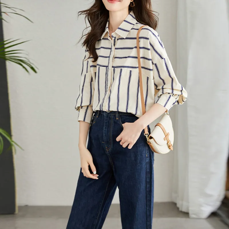 La Chapelle Shirt Women's White Stripes-2