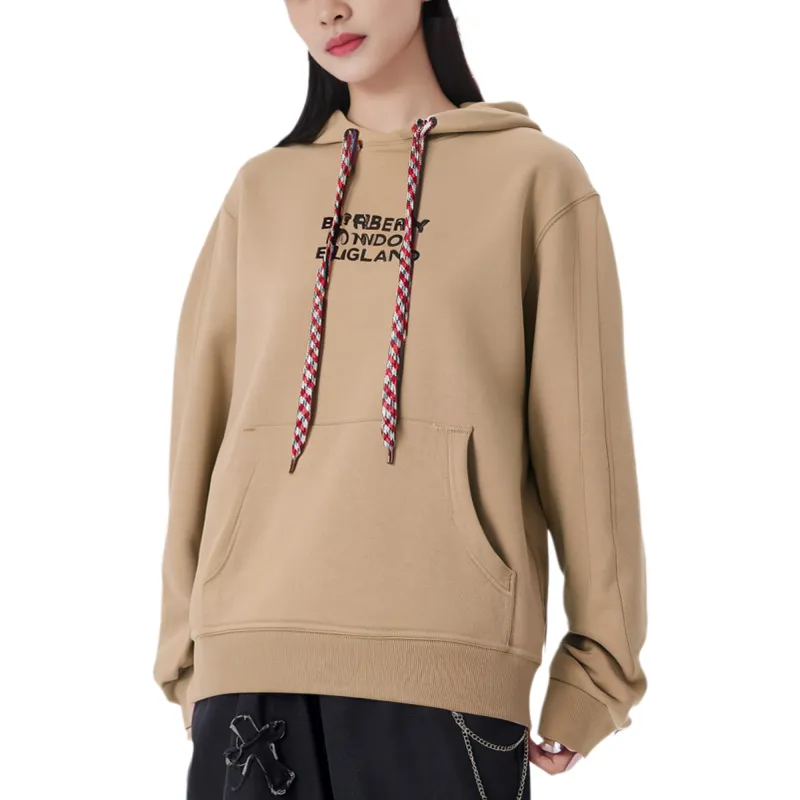 Burberry Women's Embroidered Logo Oversized Hoodie Beige-1
