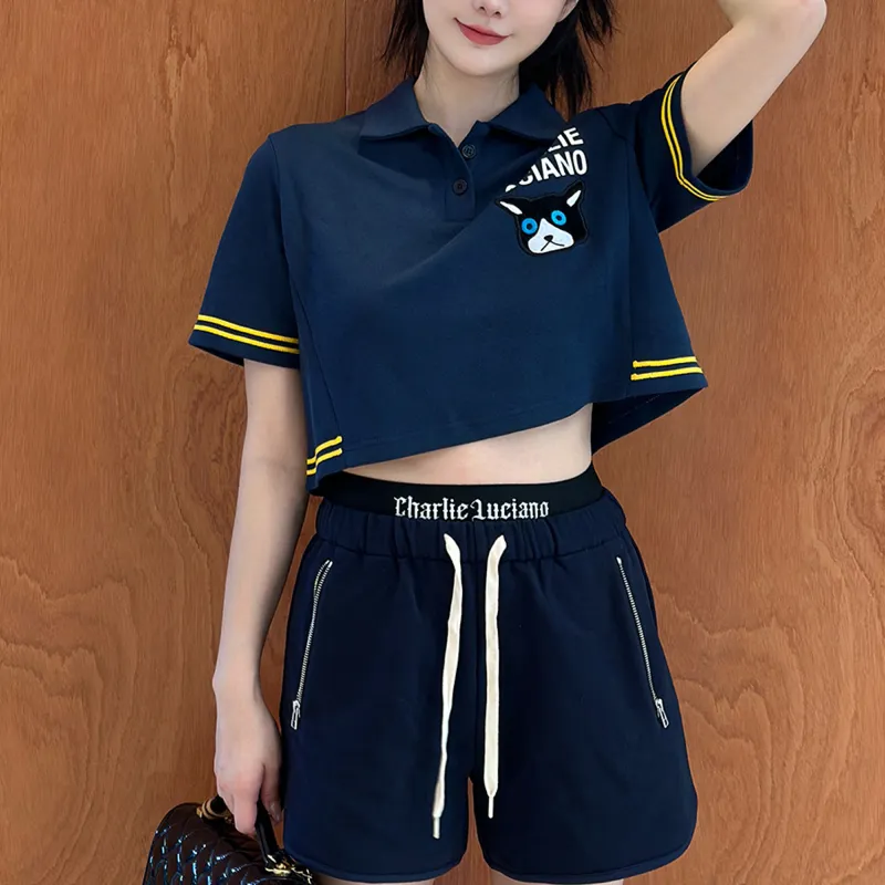 Charlie Luciano Polo Shirt Women's Navy Blue-3