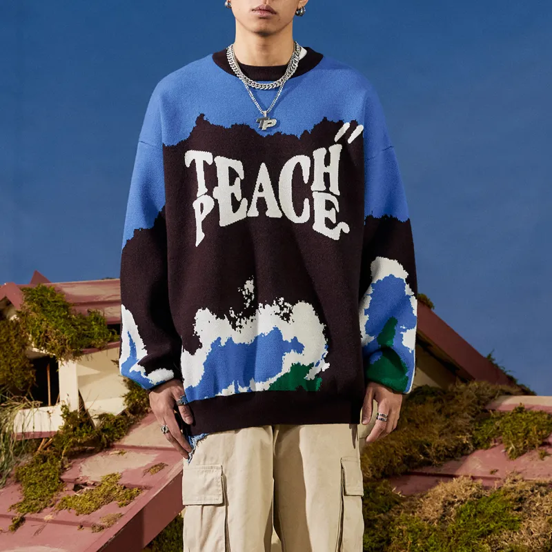 Teach Peace Sweater Unisex Blue-5