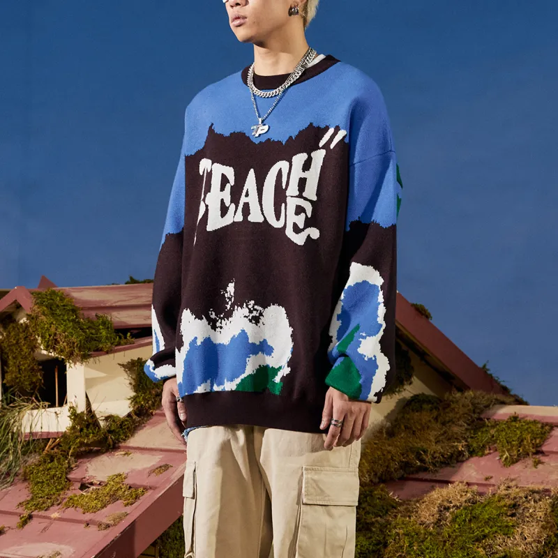 Teach Peace Sweater Unisex Blue-4