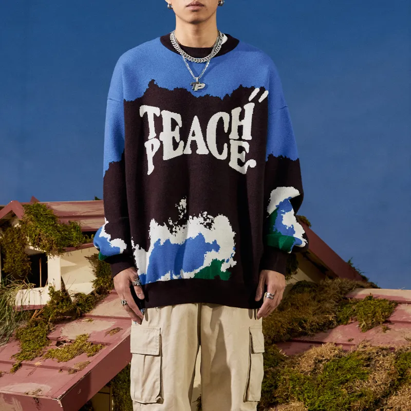 Teach Peace Sweater Unisex Blue-2