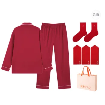 FREELASS Pajama Gift Box Women's Cotton Socks Prosperity Red Envelope 4 Pcs Set Red