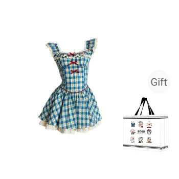 BDGU Sleeveless Dress Women's Blue Plaid
