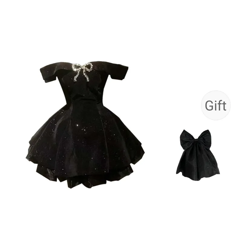 COVT Lolita Dresses Women's Black Mini Dress Includes Large Bowknot-0