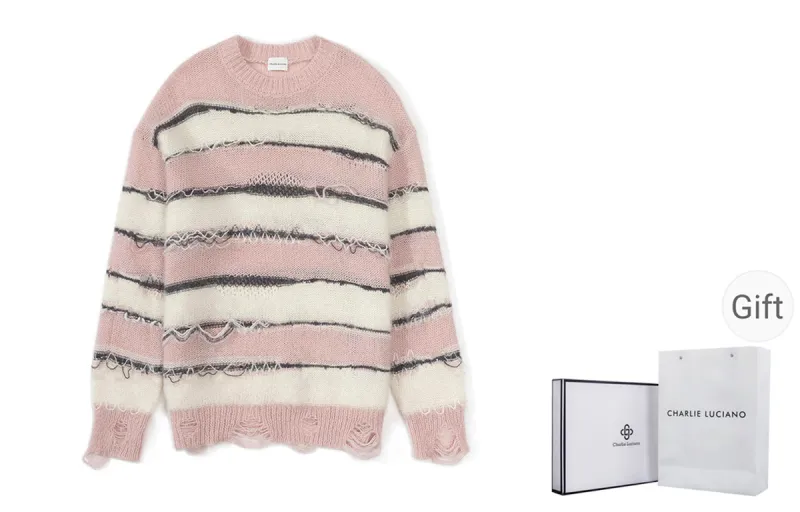 Charlie Luciano Knitwear Unisex Pink White-0