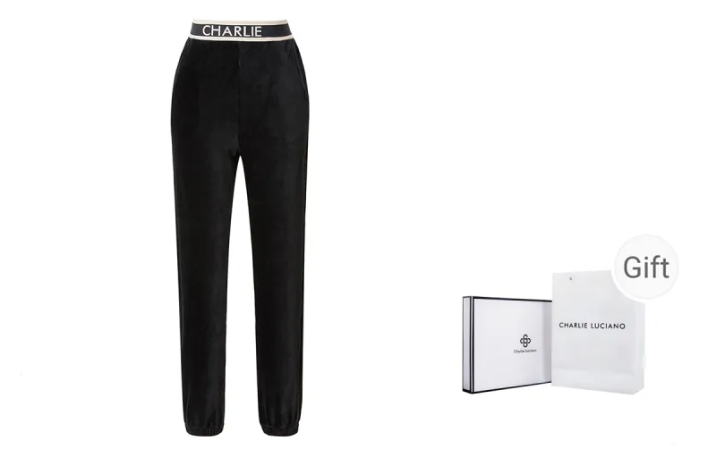 Charlie Luciano Straight Moderate Casual Pants Unisex Black-0