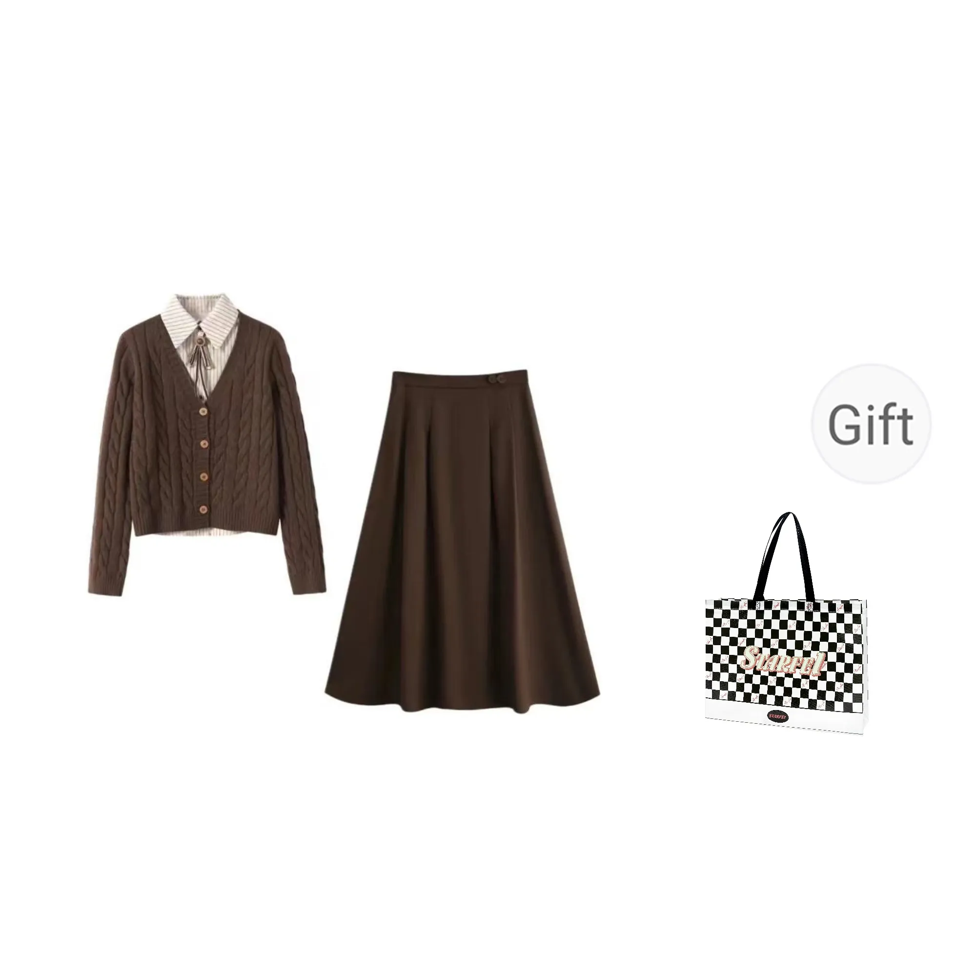 STARFEI Skirt Set Women's Brown