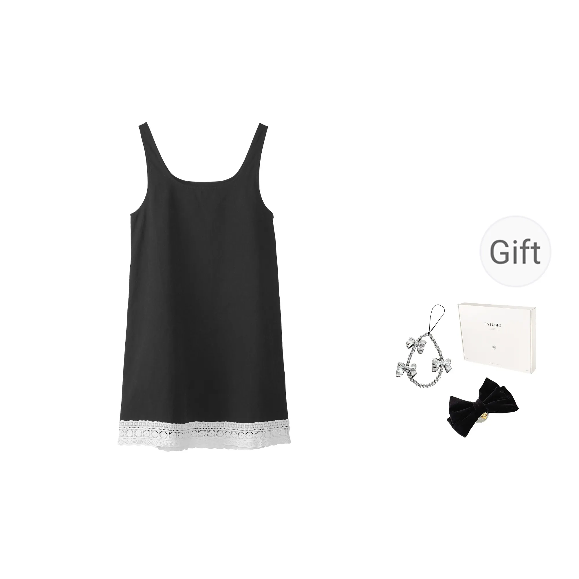 Fstudio French Lace Fashion Versatile Slip Dress Women's Black