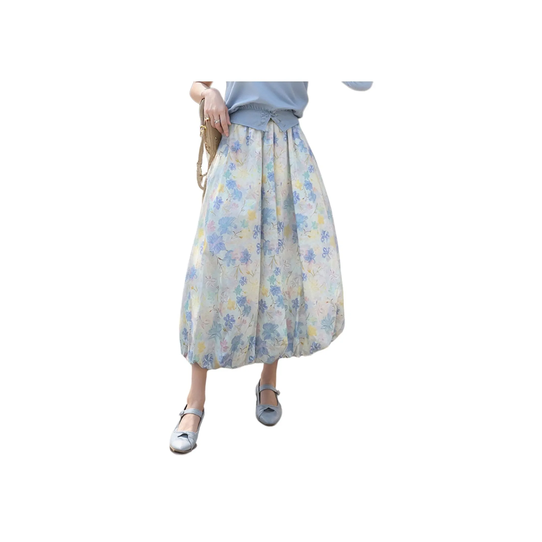 Wbwq Синий Цветок Женская Повседневная Длинная Юбка