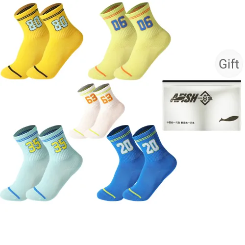 AFISH Детские носки для дошкольников, высокие носки, 5 пар, сумка для покупок, 06-09 лет, принт Kids Носки