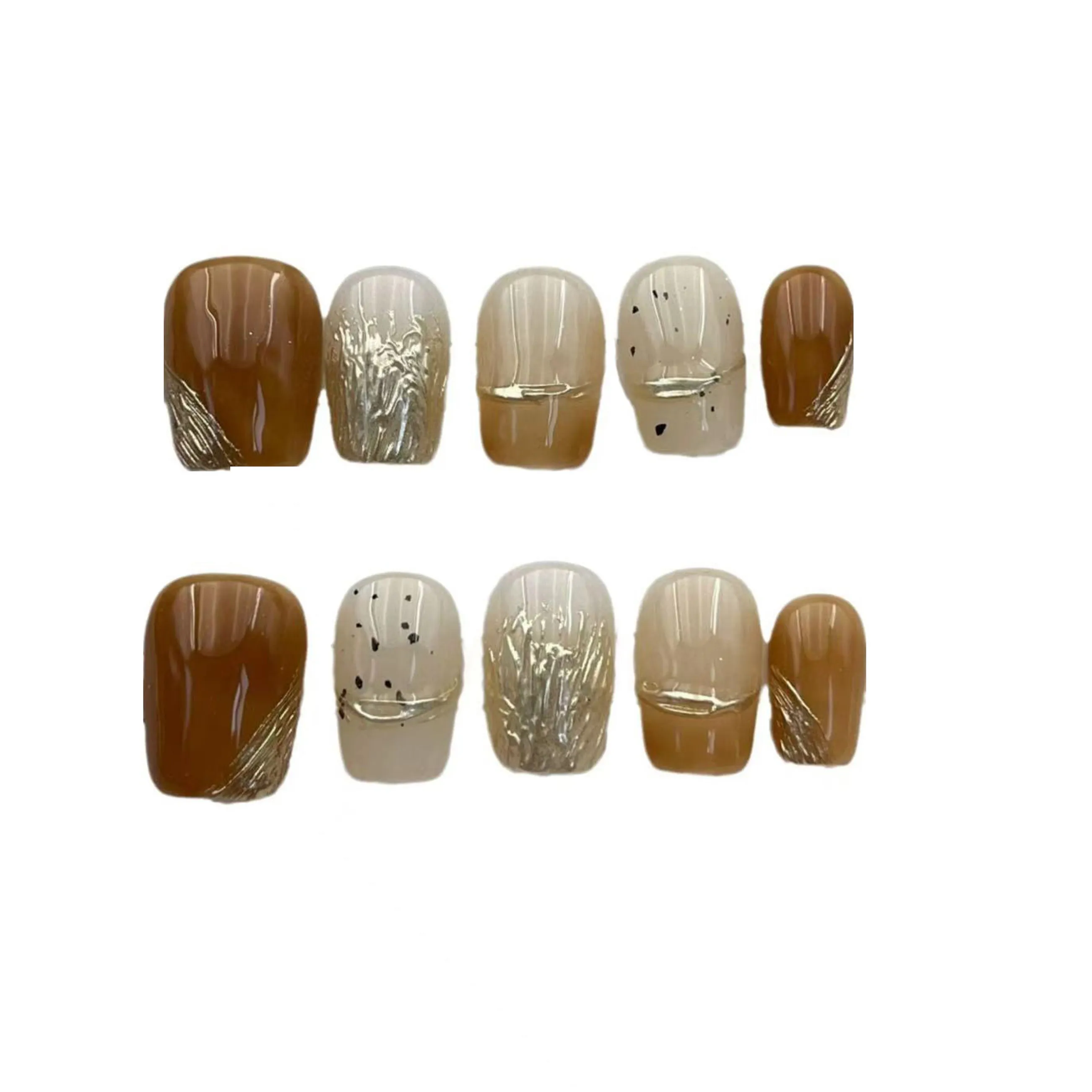 LIANJING [NAN] Handcrafted False Nail Янтарный Смешанный Стиль Майярд Nail Art 17mm Короткий Квадрат