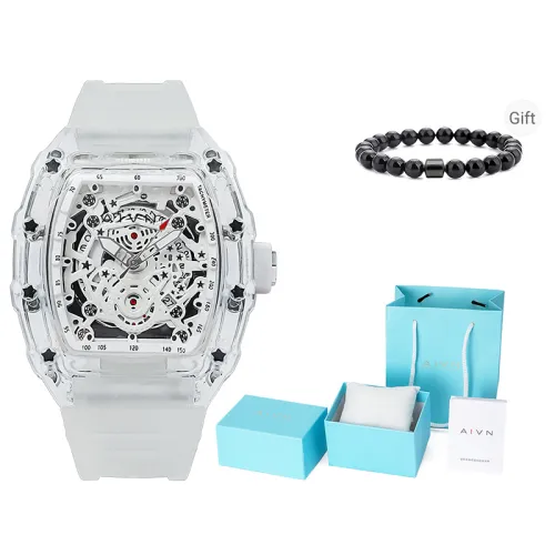 AIVN Кварцевый механизм силиконовый ремешок мужские часы белый циферблат