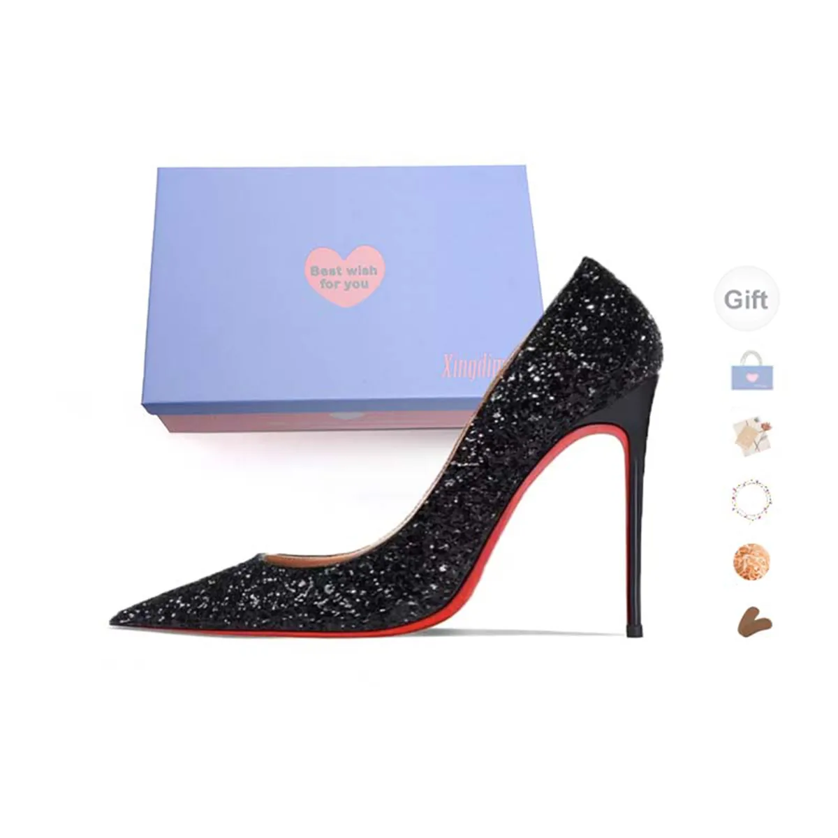 Xingdiman Slim Heel High Heels Women's Black Gift Box Set