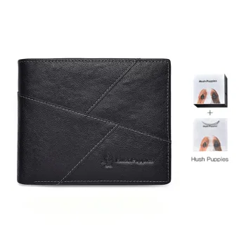 Hush Puppies Vegetable Tanned Top Grain Cow Leather Wallet Regular Men's Black