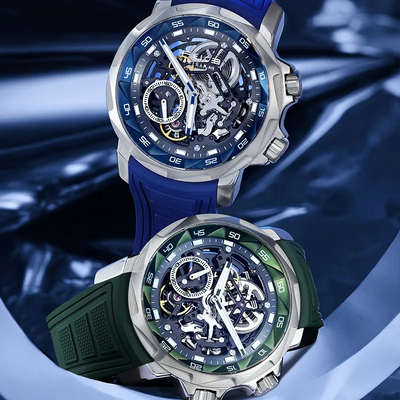 FEIKE Automatic Mechanical Movement Silicone Strap Watch Men's Watches Cut-Out Dial-4