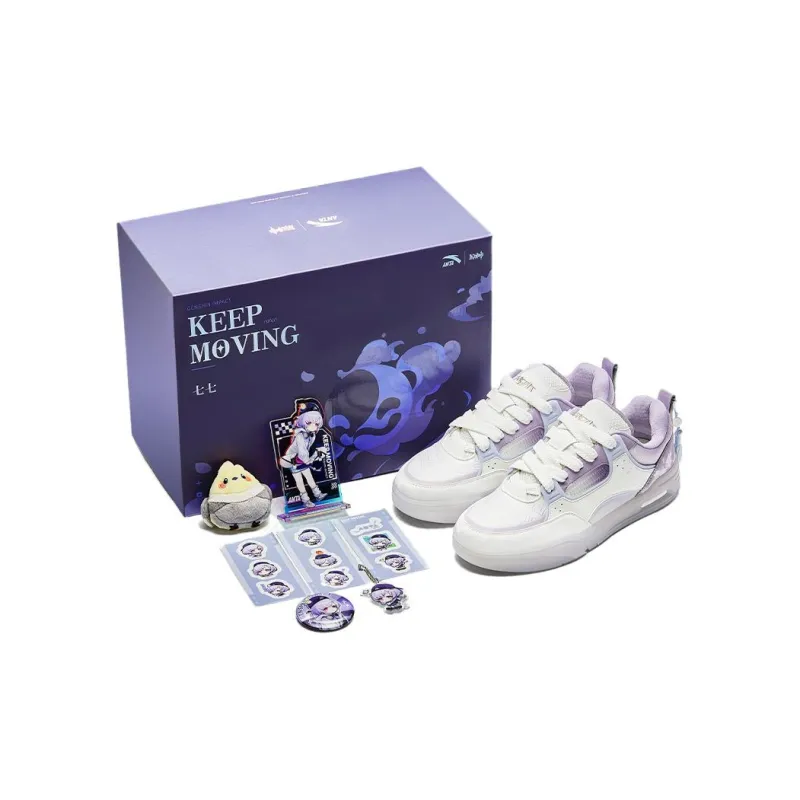 GenShin x Anta Coverage Wear-Resistant Low-Top Skateboard Shoes Women's White Purple-1