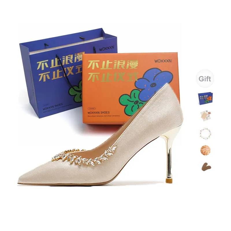 WOXXXN Высокие каблуки Женские Шампанское золото [Набор в подарочной коробке]