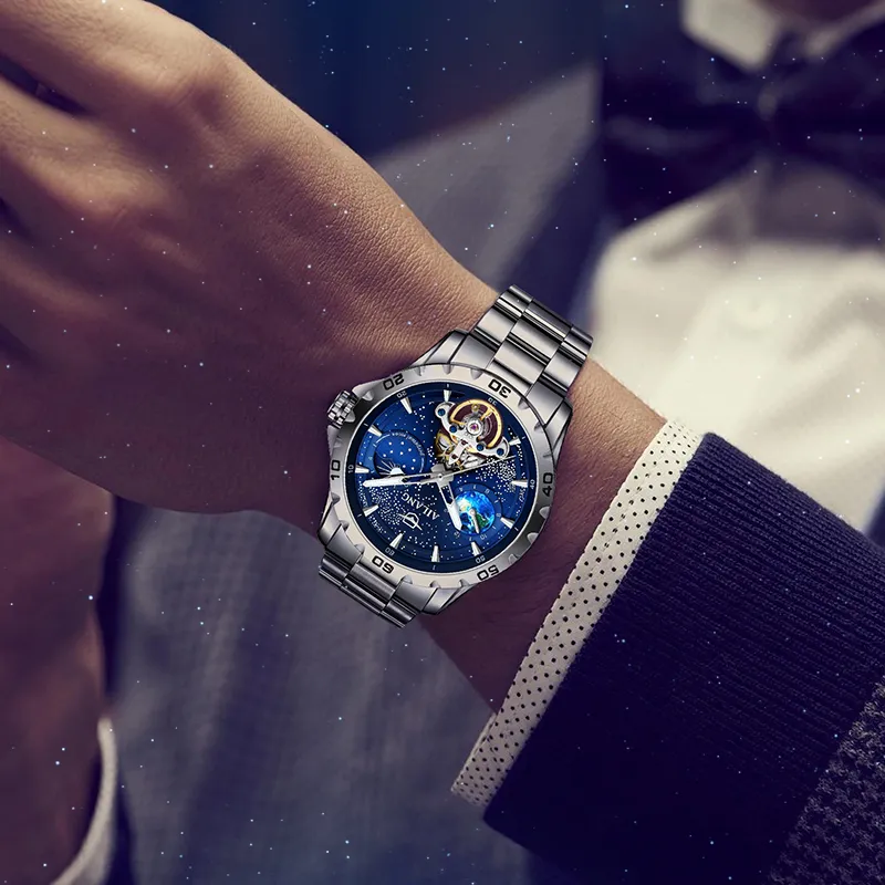 AILANG Automatic Mechanical Movement Stainless Steel Watchband Watch Men's Watches Blue Dial-7