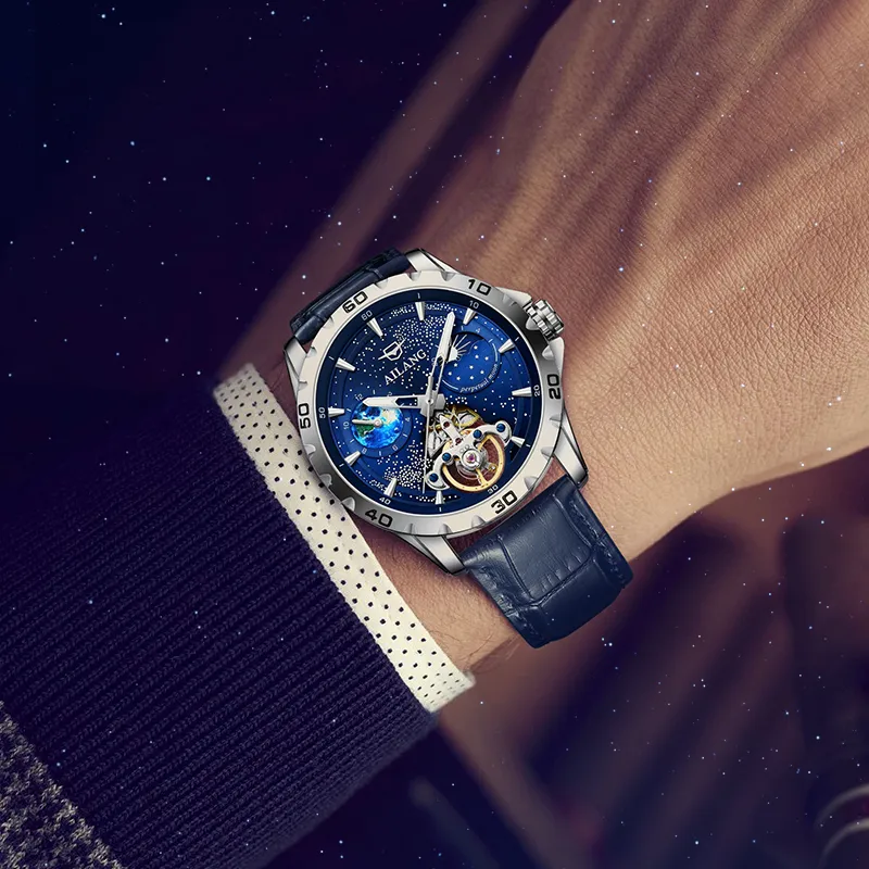 AILANG Automatic Mechanical Movement Stainless Steel Watchband Watch Men's Watches Blue Dial-1