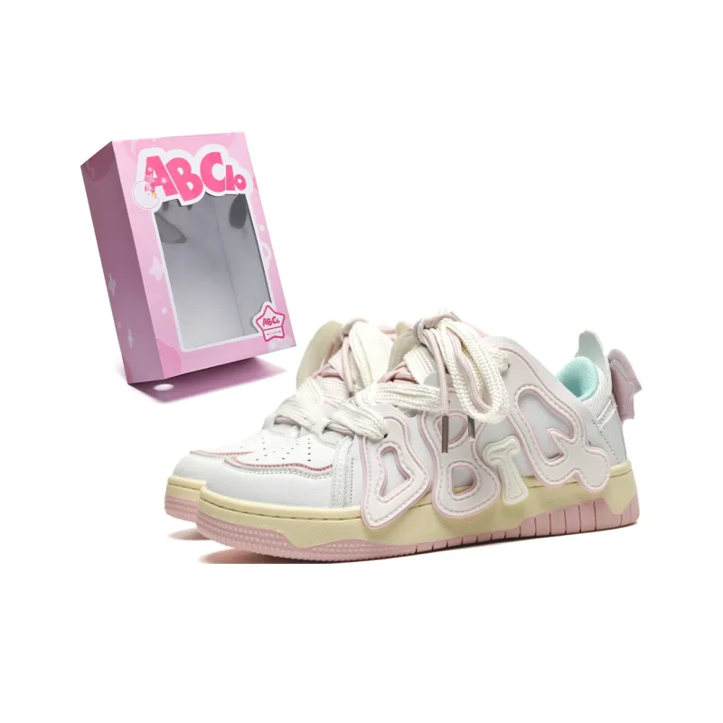 ABCIO Anti Slip Wear Resistant Low Top Skateboard Shoes Women's White Red-1