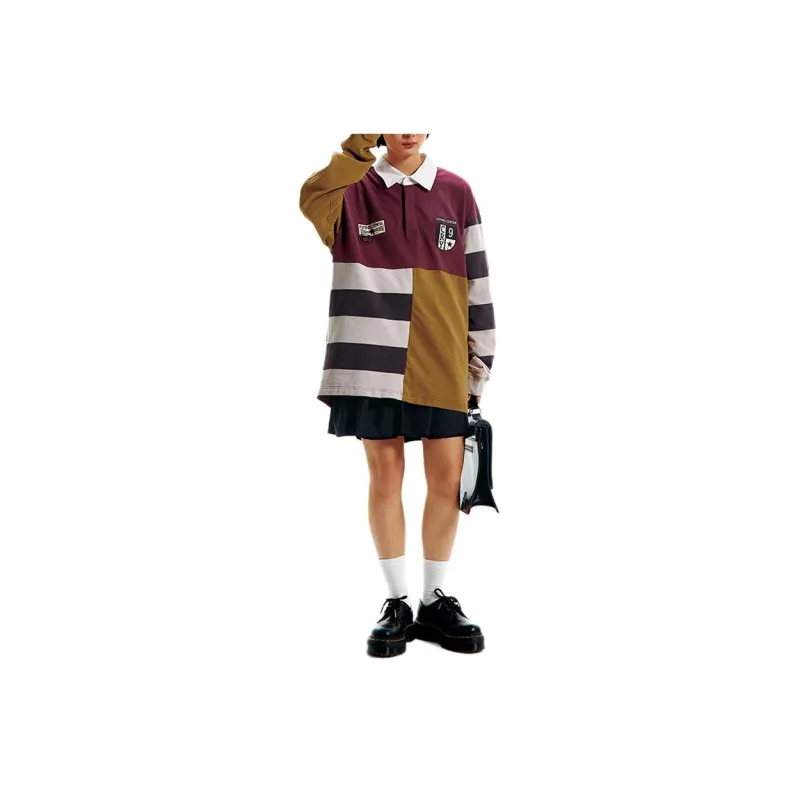 Crying Center Polo Shirt Unisex Vintage Patchwork Stripes-4