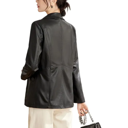TERRE BLEUE Leather Jacket Women's Black