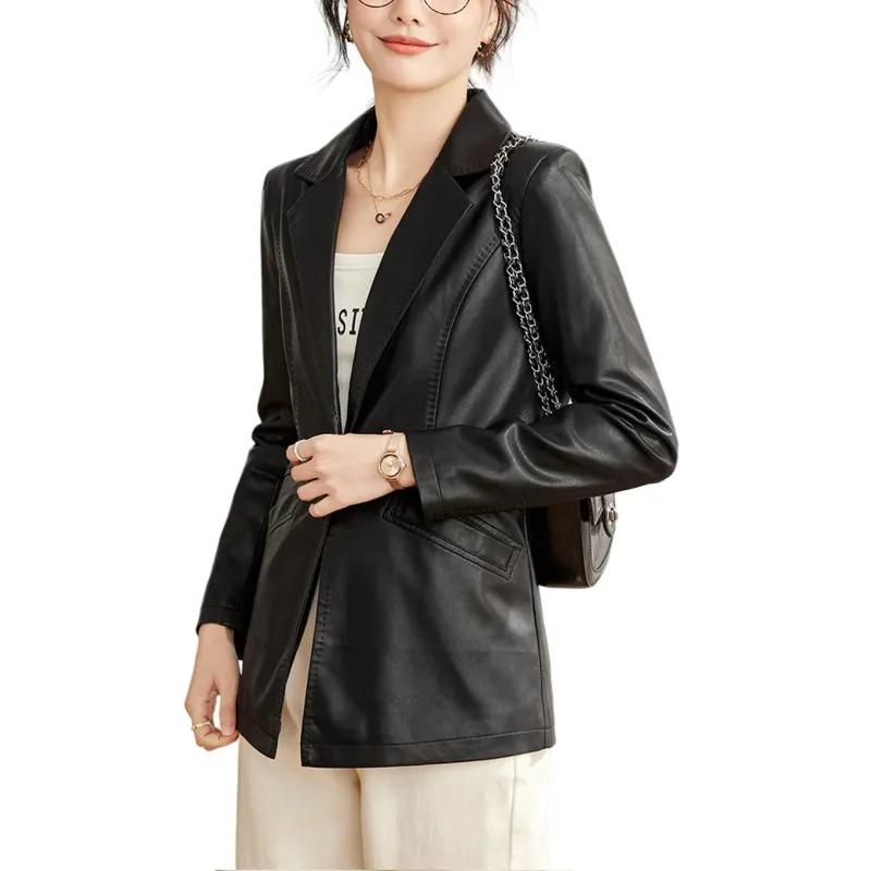 TERRE BLEUE Leather Jacket Women's Black-3