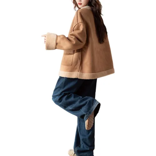 Tonlion Velvet feel Coat Women's Khaki Brown